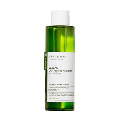 MARY&MAY Тонер с экстрактом центеллы азиатской vegan cica tea tree aha pha toner, 200 мл