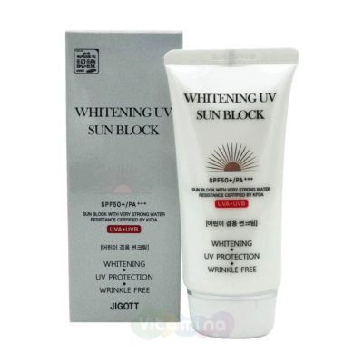 JIGOTT Крем солнцезащитный whitening uv sun block cream spf50+ pa+++, 70 мл