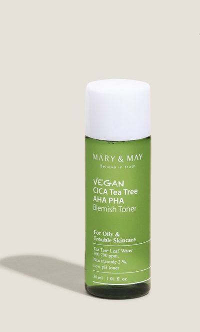 MARY&MAY Тонер с экстрактом центеллы азиатской vegan cica tea tree aha pha toner, 30 мл
