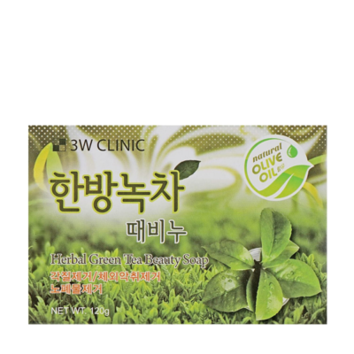 3W CLINIC Мыло туалетное с зеленым чаем herbal green tea beauty soap, 120 г